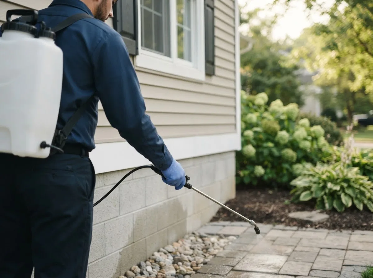 Pest control technician inspecting a home in Danville, IL